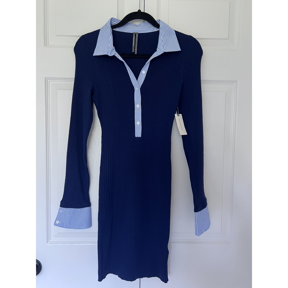 NWT Anthropologie Polo Ribbed Dress Womens XS Blue Striped